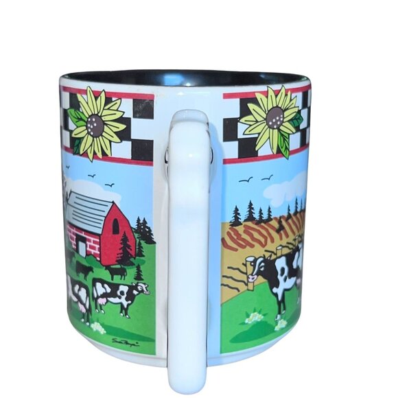 Colorful Farm Cow Mug With Cow Handle WHT GRN BLK Great Condition Great Gift - Picture 5 of 11